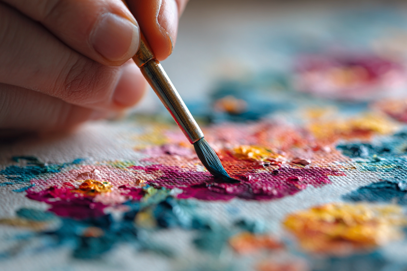 paint brush in hand closeup